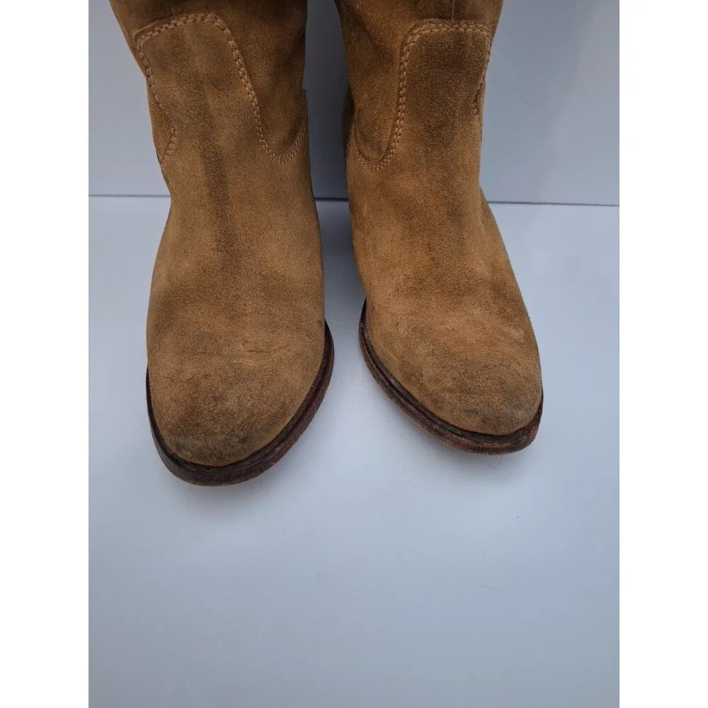 Frye Women's Camel Stacked Heel Suede Leather Knee High Western Boots Sz 6.5M